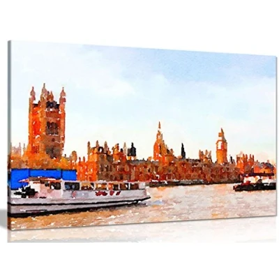 Image of London Painting Westminster Canvas Wall Art Picture Print (24x16in)