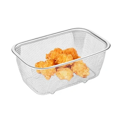 Image of Rectangle Colander Basket Stainless Steel Wire Fine Mesh Strainer Rice Washing Bowl, Vegetable Fruit Kitchen Tools Zhouhong