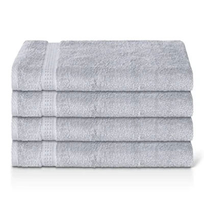 Image of Panzy 100% COTTON 500 GSM ABSORBENT TOWEL SET, QUALITY RINGSPUN 70X140 CM Bath TOWELS &amp; 50X100 HAND (4 Towels, Silver)