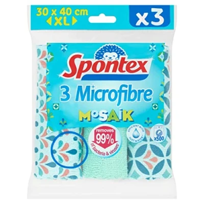 Image of Spontex 3 Mosaik Microfibre Cloths, 40 x 30 cm Cleaning Cloths