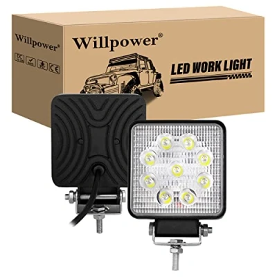 Image of Willpower 2pc 4 inch 27W Led Work Lights Offroad Spot Beam Light Bar 12V 24V Pods Waterproof IP67 Fog Driving Lamps for Car 4x4 Tractor Truck ATV UTV SUV Boat Square