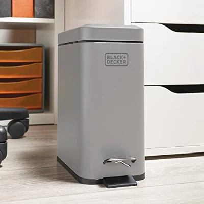 Image of Black + Decker 5L Slimline Soft Close Pedal Bin Grey