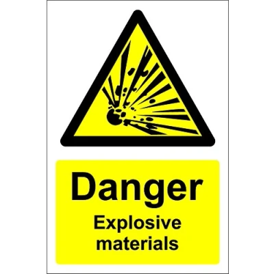 Image of Danger Explosive Materials Safety Sign Self Adhesive Sticker 300mm x 200mm