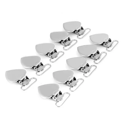 Image of 10Pcs Suspender Clips, Metal Heart Shape Insert Pacifier Holder Clips with Rectangle Inser for Soother, Paci, Pacifier, Dummy, Bib.