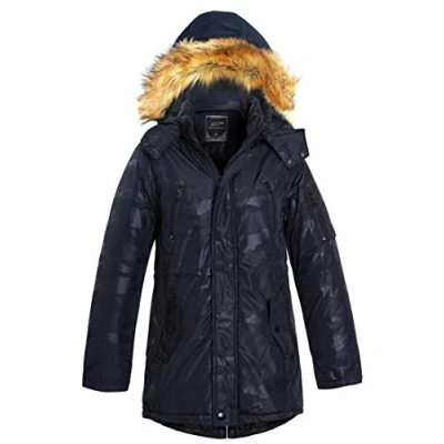 Image of SS7 Boys Padded Parka Coat with Faux Fur Hood Navy