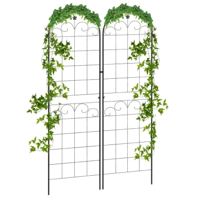 Image of Outsunny Floral Design Set of 2 Metal Trellis for Climbing Plants 50 x 180cm