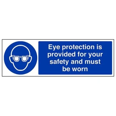 Image of V Safety Eye Protection Is Provided For Your And Must Be Worn PPE Sign 450mm x 150mm Self Adhesive Vinyl