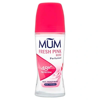 Image of Mum Fresh Pink Rose Perfumed Roll On Deodorant, 48 Hours Plus Protection, Alcohol Free Womens Anti Perspirant, Vegan, Sustainable Glass Bottle, Fragrance, 50 ml, Pack of 6