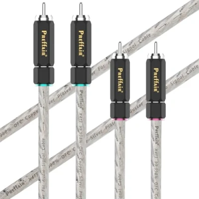 Image of Preffair Audio RCA Wires with Copper Silver Plated Conductor Cable, 3 Feet Male to Connectors, Shielded Interconnect Cable/2 Pcs (3.3FT/1M, Plated)
