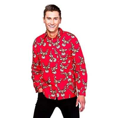 Image of Wicked Costumes Mens Adult Reindeer Christmas Shirt (Men: Small) Red