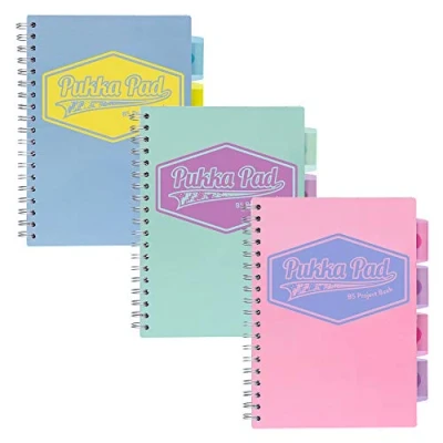 Image of Pukka Pad 5 Subject Spiral Notebook 3 Pack 200 Pages, 100 Sheets of 80GSM Paper with Repositionable Dividers &amp; Perforated Edges for School Office Planning Organization B5 7 X 10, Pastel