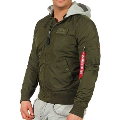 Image of Alpha Industries Men&#039;s MA 1 TT Hood Bomber Jacket, Dark Green, L