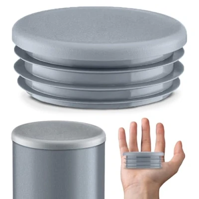 Image of Lamellar plugs End Caps for round pipe 80 mm 5 pcs. Grey RAL 7040 Plastic 8 cm EMFA ®