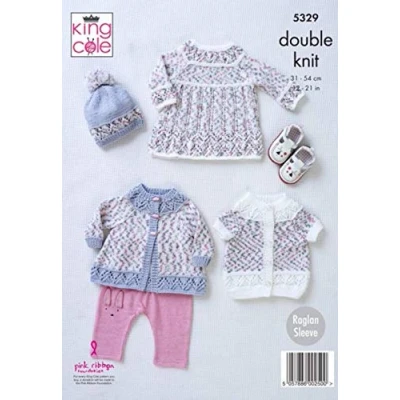 Image of King Cole 5329 Knitting Pattern. Dress Coat, Cardigan &amp; Hat in Cherish Dash, Cherished DK for Baby