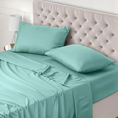 Image of Utopia Bedding 4 Piece Bed Sheet Set Super King, Spa Blue Fitted Sheet, Flat with 2 Pillow Cases 50x75 Wrinkle, Shrinkage and Fade Resistant Soft Brushed Polyester Microfiber Fabric