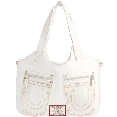 Image of True Religion Women&#039;s Satchel Bag, Crossbody Purse Handbag with Horseshoe Logo Stitching, White, One Size