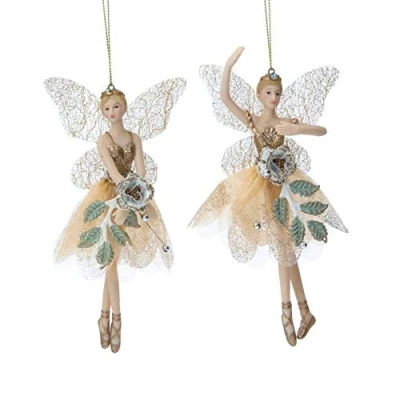 Image of Gisela Graham 15 Centimeter Cream &amp; Gold Resin Fairy Set of 2 Assorted