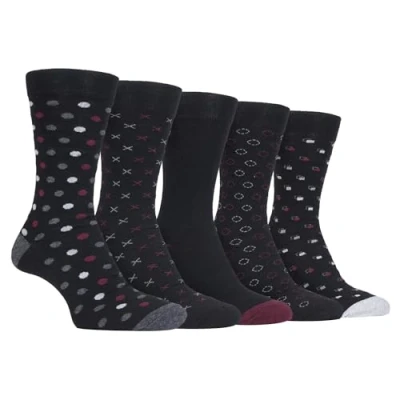 Image of Farah 5 Pack Mens Thin Breathable Classic Patterned Soft Top Office Cotton Dress Socks (6 11 uk, CS192BLKBER (Polka Dot))