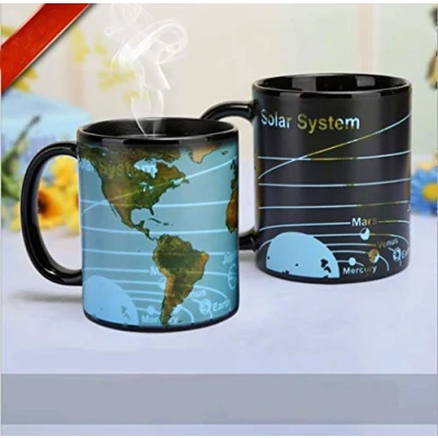 Image of JMAHM Color Changing Mugs Heat Sensitive Magic Mug Discoloration Porcelain Solar System Pattern Milk Coffee (12oz / 330ml, Earth)
