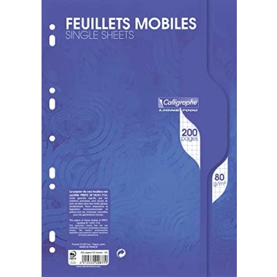 Image of Clairefontaine Ref 2677C Calligraphe Loose Leaf Paper (Pack of 100 Sheets) A4 Size, 80gsm Paper, 9 Hole Multi Punched, Squared Rulings, Purple Ruling