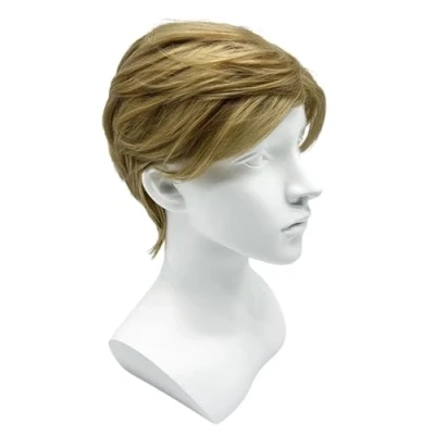 Image of SKHAOVS Mens Short Blonde Wig Natural Layered Color Synthetic Cosplay with Bangs for Male Halloween Party Costume Daily Heat Resistant Hair (Blonde)
