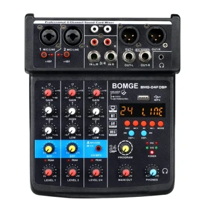Image of BOMGE 4 Channel mini DJ Audio Sound Mixer Interface with MP3、 USB, Bluetooth, Stereo Recording, 48V Phantom Power, 24 DSP for karaoke, performance, church singing 、 streaming