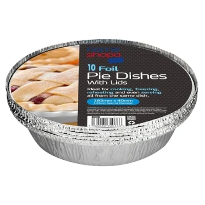Image of Homeshopa Aluminum Foil Pie Pan, 10 Pack Disposable Round Flan Trays with Paper Lids, Durable Baking Dishes for Pie, Fruit Tarts, Quiche, Food Storage Takeaway Containeres, Oven &amp; Freezer Safe