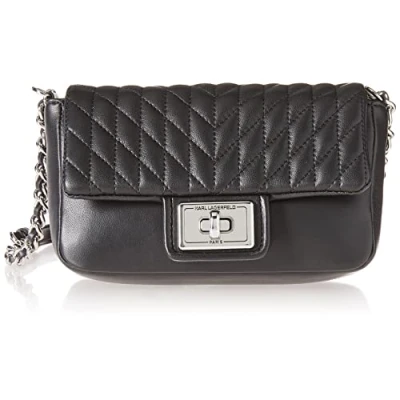 Image of Karl Lagerfeld Paris Agyness Quilted Flap Crossbody, Black/Silver, One Size