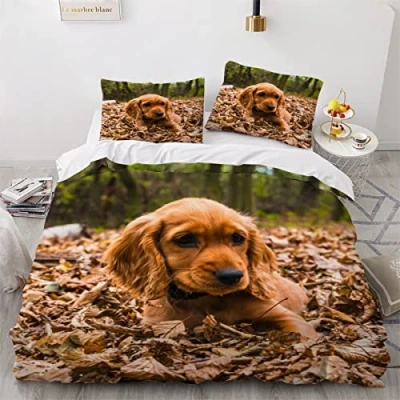 Image of Double Duvet Cover Set English Cocker Spaniel Puppy 3d Printed Bedding Quilt 3 Pieces Soft Microfiber Comforter with Zipper Closure and 2 Pillowcases For kids Teens 200x200cm