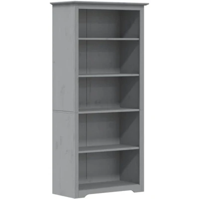 Image of Bookcase BODO Grey 80x38x180 cm Solid Wood Pine 5 Tier vidaXL
