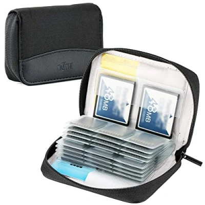 Image of KIWIFOTOS 28 Slots Zippered Memory Card Carrying Case for 24 x SD/SDHC/SDHC cards + 4 CF (Compact Flash) / XQD Cards, SD Holder Pouch Wallet Black