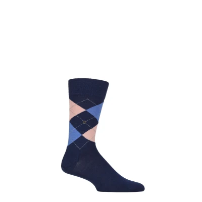 Image of Mens 1 Pair Burlington Edinburgh Virgin Wool Argyle Socks Navy Blue 6.5 11