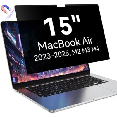 Image of Magnetic Privacy Screen Protector Compatible with MacBook Air 15 Inch ((2023 2024, M2 M3 Chip) A2941 A3114, Removable Anti Spy Blue Light Glare Shield Film Laptop Filter