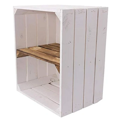 Image of Kontorei® White / Fruit Box with Shelf/Intermediate Board in Flamed Landscape 50 cm x 40 30 Set of 1 Shoe Rack Wooden Wine Crates Shelf Wall