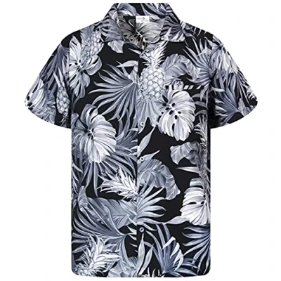 Image of King Kameha Funky Hawaiian Shirt, Shortsleeve, Print Pineapple Leaves, Monogrey, L