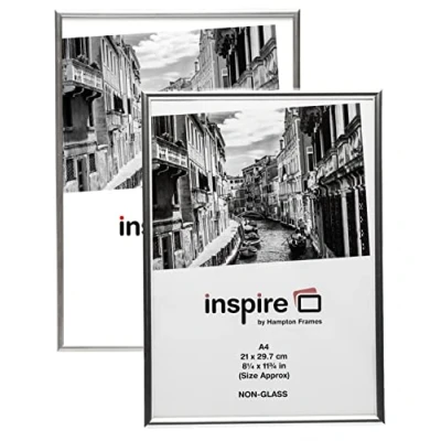 Image of Hampton Frames BACKLOADER A4 (21x29.7cm) Silver Picture Poster Photo Certificate Display Frame 2 PACK Acrylic (Non Glass) Front A4MARSIL 2PK