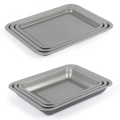 Image of Salter Essentials 6 Piece Baking and Roasting Tray Set Non Stick Coating, 31/35/39cm Stackable Oven Sheets &amp; Roasters, Dishwasher Safe, Easy to Clean, Made in the UK, Durable, Lightweight, PFOA Free