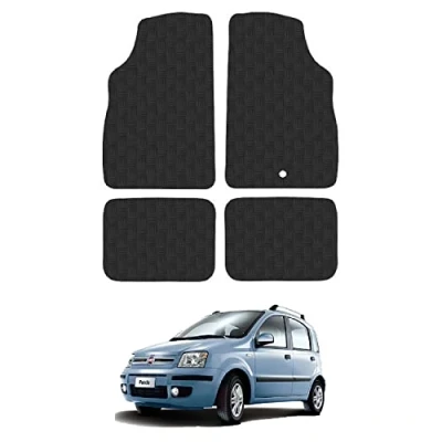 Image of Rubber Car Mats Compatible with Fiat Panda (2004 2012) Tailored Fit Floor Set Accessory Black Custom 4 Pieces Clips Anti Slip Backing, Heavy Duty &amp; Waterproof