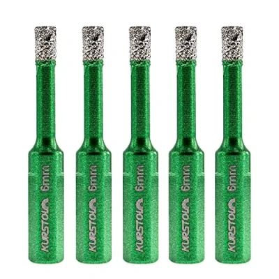 Image of Porcelain Tile Diamond Drill Bits Dry Hole Saw Set for Ceramic Marble Granite Stone,Diamond Core Bit Kit Triangle Shank Fixed on Drills,No.K1(5pcs 6mm)