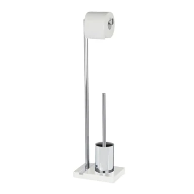 Image of WENKO 20486100 Free standing toilet brush Noble White Steel, 20 x 74 15 cm, Chrome