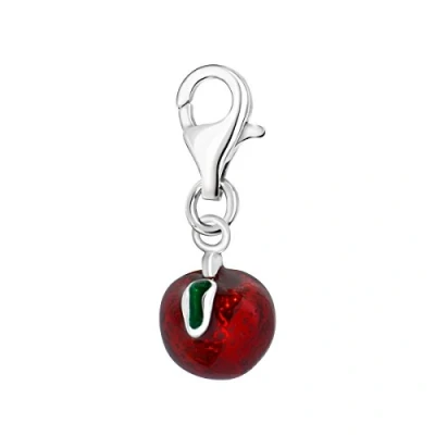 Image of Quiges 925 Sterling Silver Red and Green Enamel 3D Apple Lobster Clasp Charm Clip on Pendant