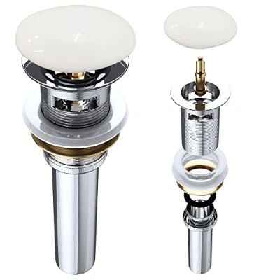 Image of Durovin Bathrooms Push Pop Up Sink Waste Plug Slotted Suitable for Basin with Overflow Rising Round Ceramic Button (HY PU04)