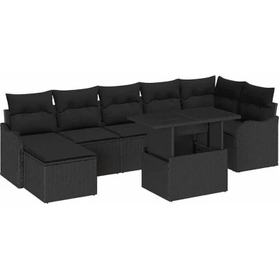 Image of vidaXL 8 Piece Garden Sofa Set with Cushions Black Poly Rattan