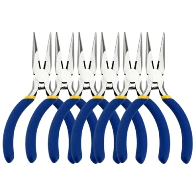 Image of 6Packs Needle Nose Pliers, 5 Inch Pliers Set, Small Long with Side Cutter, Spring Loaded Jewelry for Cutting and Bending Wire (Blue)