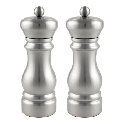 Image of Grunwerg SP 6620SS Gmill 2 Piece Stainless Steel Salt and Pepper Mill Set with Ceramic Adjustable Grinder, Traditional Design, 17cm, Satin Finish