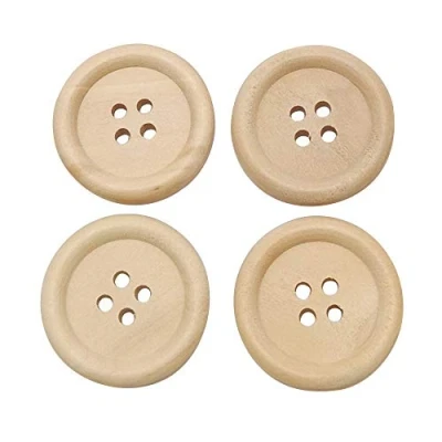 Image of Chenkou Craft 40pcs 25mm 1&quot; Round Natural Wood Buttons 4 Holes Sewing Button (25mm)