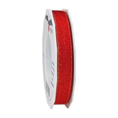 Image of Präsent Glitter Satin Ribbon Red Gold 20 m Roll 15 mm width
