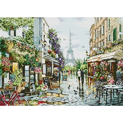 Image of Awesocrafts Cross Stitch Stamped Kits Paris Street Scene Easy Patterns Stitching Embroidery Needlework Kit Supplies 14CT 2 Strands (Street)