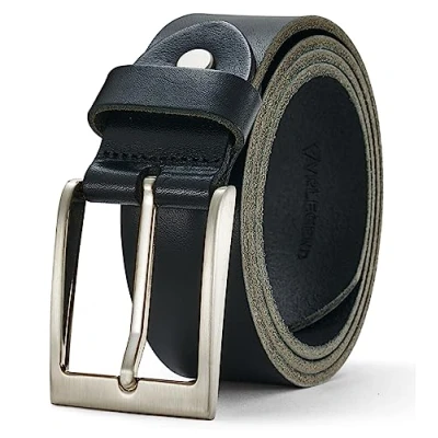 Image of VRLEGEND Leather Belts for Men Western Cowboy Belt Mens Jeans,Work or Casual Wear 100% Genuine with Gift Box (For 32&quot; 34&quot; Waist, Black)