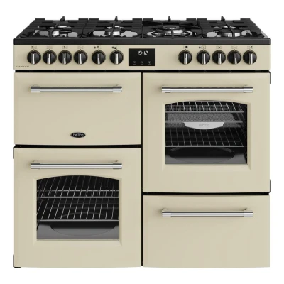 Image of BELLING Farmhouse 100DF Dual Fuel Range Cooker Cream &amp; Chrome,